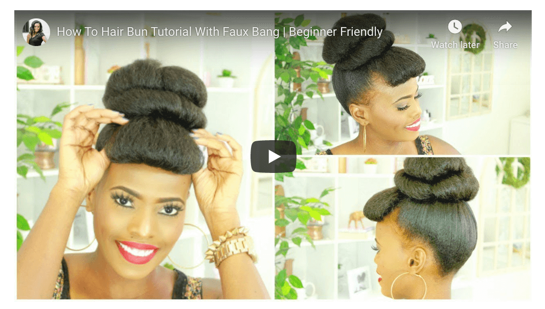 Faux Bangs Natural Hair Updo With High Bun Using Jumbo Braiding Hair