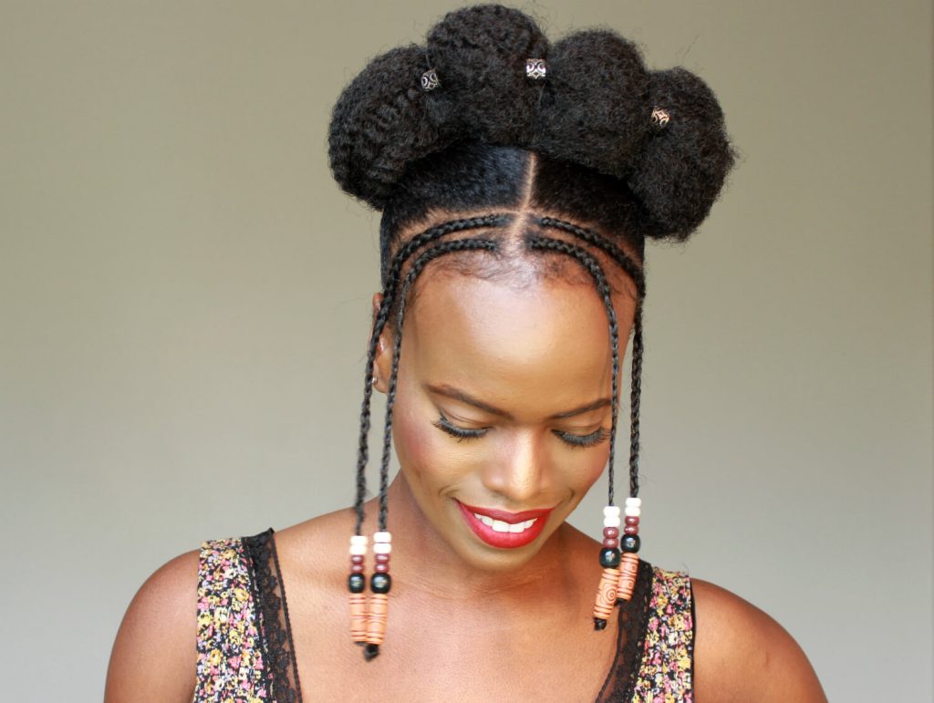 Tribal Braids Natural Hairstyle Updo With Hair Bun For Black Women