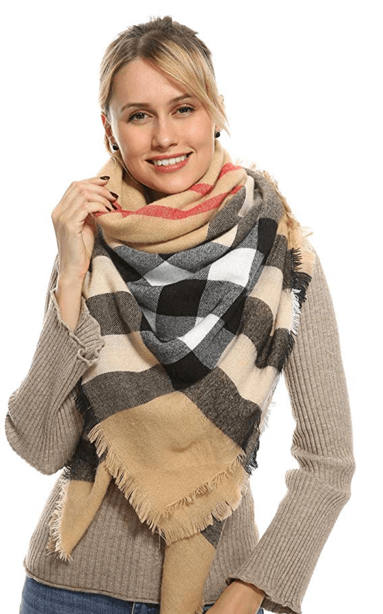 Classic Plaid Blanket Oversized Cozy Scarf