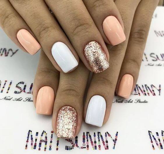peach and white nails for black women