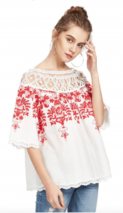 Romwe Women's Cold Shoulder Floral Embroidered Lace