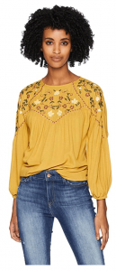 Serene Bohemian Women's Top with Embroidered Yoke Panels