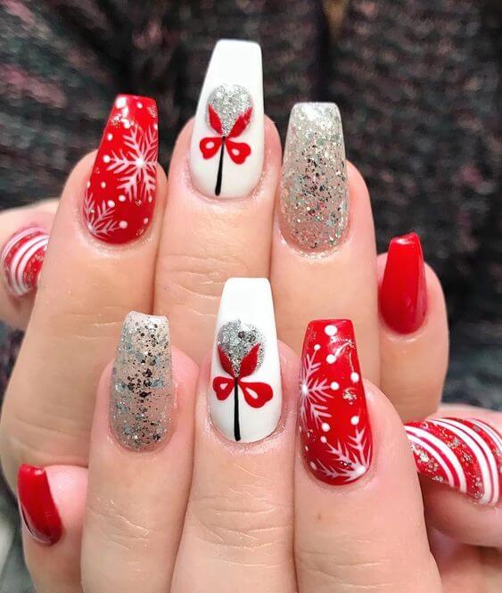red white and silver nails