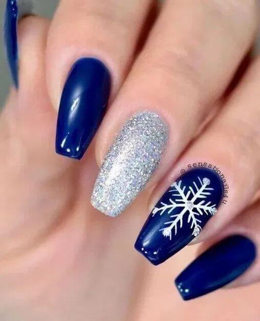 silver and blue nails