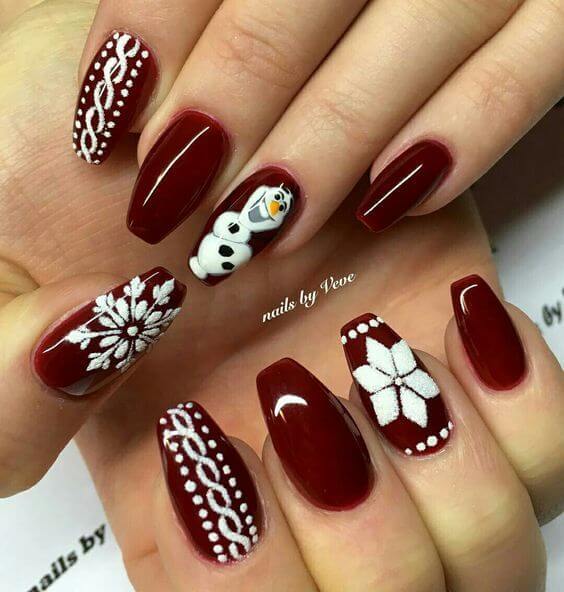 white and deep red nails