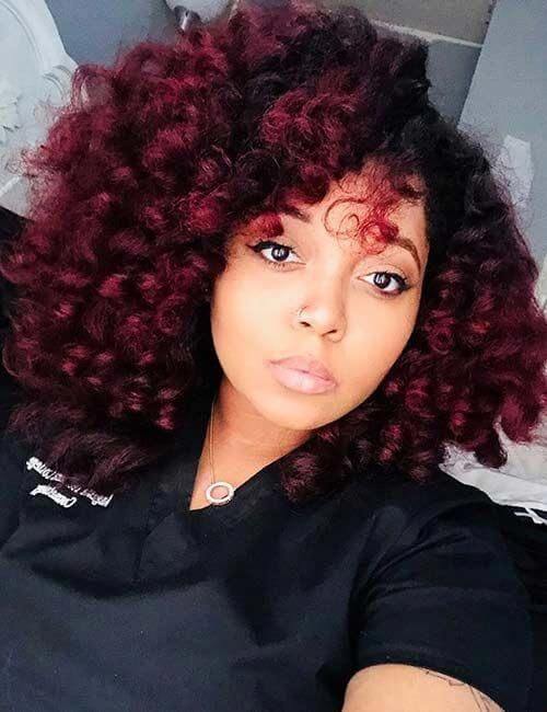 burgandy curly hair on black women